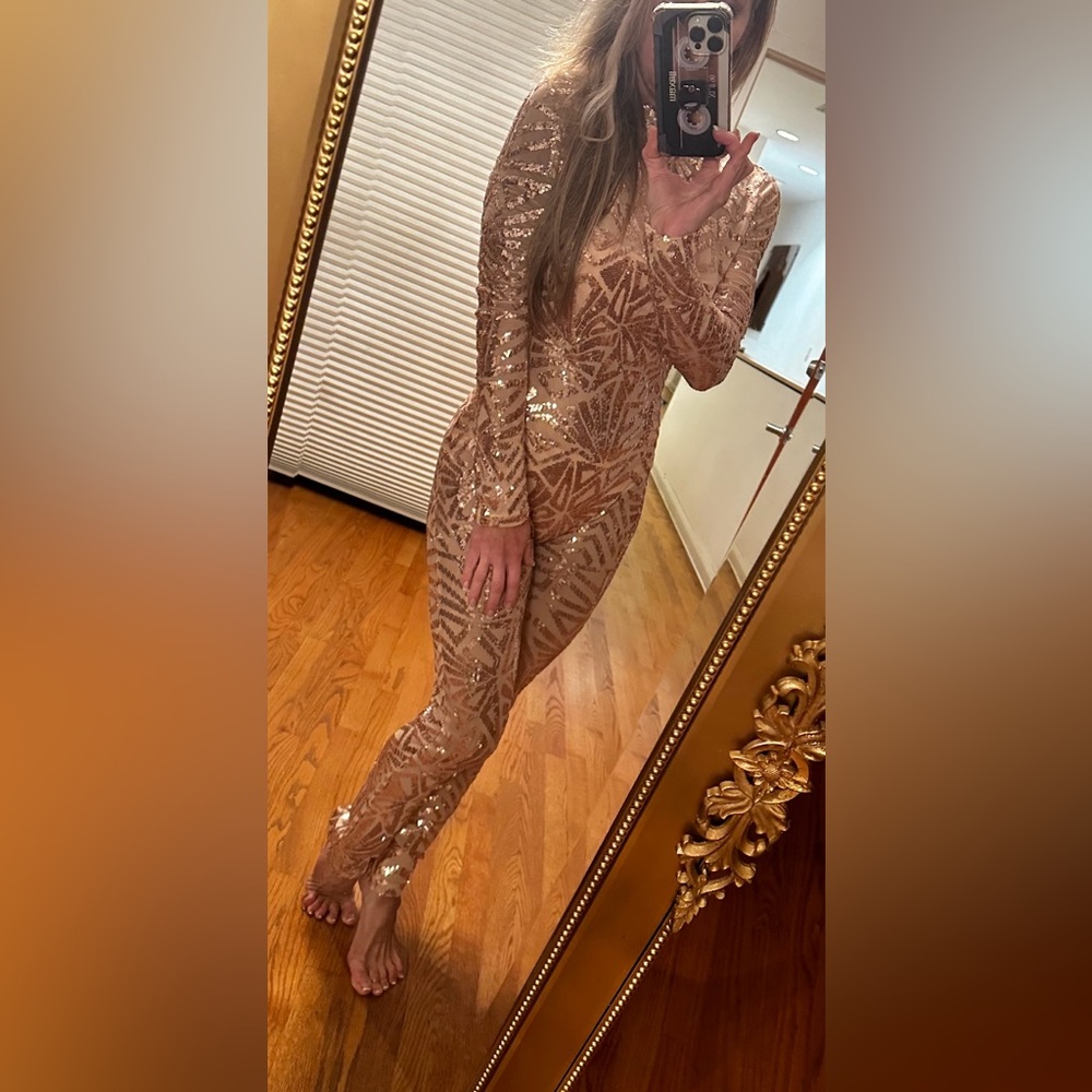 Banjul Sequined Nude Catsuit Size XS or S - Sexy Fancy Club Rave